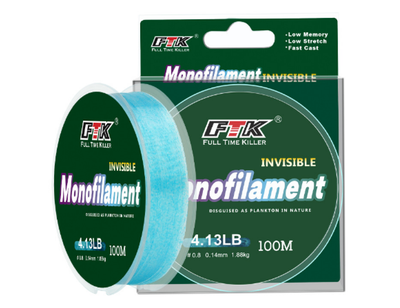 Леска монофильная FTK 3D (невидимка), голубая/ 100м/ 0,23мм