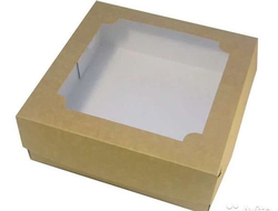 Коробка для зефира с окном, 20*20*7 см, Крафт