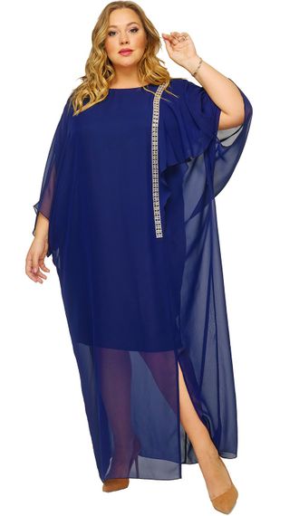 Женская одежда - Вечернее, нарядное длинное платье Арт. 1823902 (Цвет темно-синий) Размеры 52-74