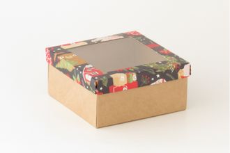 Коробка подарочная ВЫСОКАЯ 4П-В С ОКНОМ (15*15 высота 7 см), Рождество