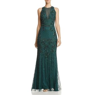 Зеленое изумрудное вечернее силуэтное платье расшитое бисером Adrianna Papell "Emerald" прокат Уфа