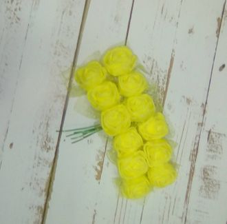 Цветы фоам+органза 25мм (цв.желтый) 656-5102 (уп-12шт)