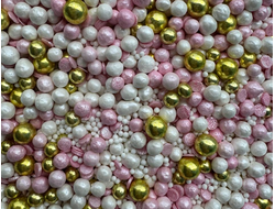 Посыпка кондитерская 40 г, МИКС №65, Бело-Розовый-Золотой