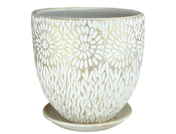 Белый жемчужный керамический горшок для домашних растений диаметр 24 см в стиле "кантри"