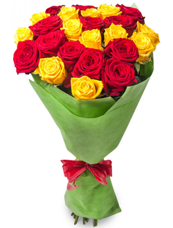 Букет из 21 красной и желтой розы