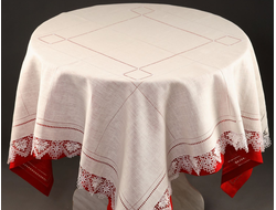 Белая квадратная 140х140 см скатерть на стол из белорусского льна с вышивкой