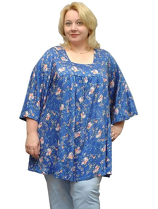 Нарядная блуза из хлопковой вискозы  Арт. 1255 (Цвет василек)  Размеры 54-80