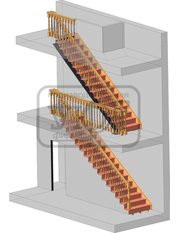 лестница 2-ой косоур под зашивку (маршевая с балюстрадами)