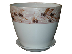 Белый с розовой полосой керамический горшок для комнатных цветов диаметр 21 см