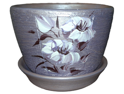 Сиреневый необычный цветочный горшок из керамики диаметр 13 см с рисунком цветок