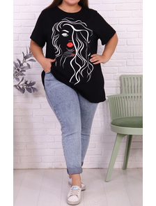 Женская футболка больших размеров из хлопка арт. 902919-09 (цвет черный) Размеры 70-78