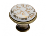 Ручка-кнопка, старая бронза/керамика (золотой орнамент-2)