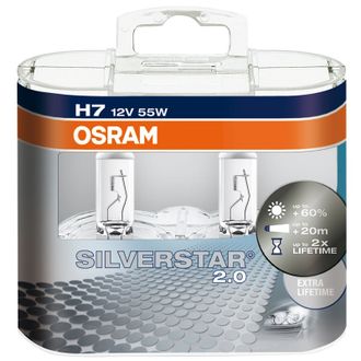 Лампа галогенная OSRAM H7 Silverstar 2.0 12V 55W, 2шт.