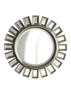 Зеркало солнце в серебряной раме в виде прямоугольных зеркальных элементов.