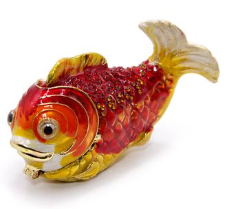 Шкатулка металлическая Золотая Рыбка - символ исполнения желаний 5,5см-10см  красная