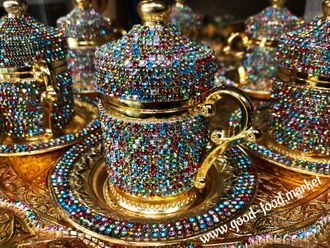 Набор для сервировки кофе на 6 персон «Роскошь Востока», цвет «золото с разноцветными камнями», Турция