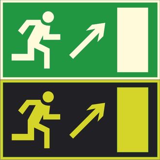 Фотолюминесцентный знак E05 «Направление к эвакуационному выходу направо вверх»