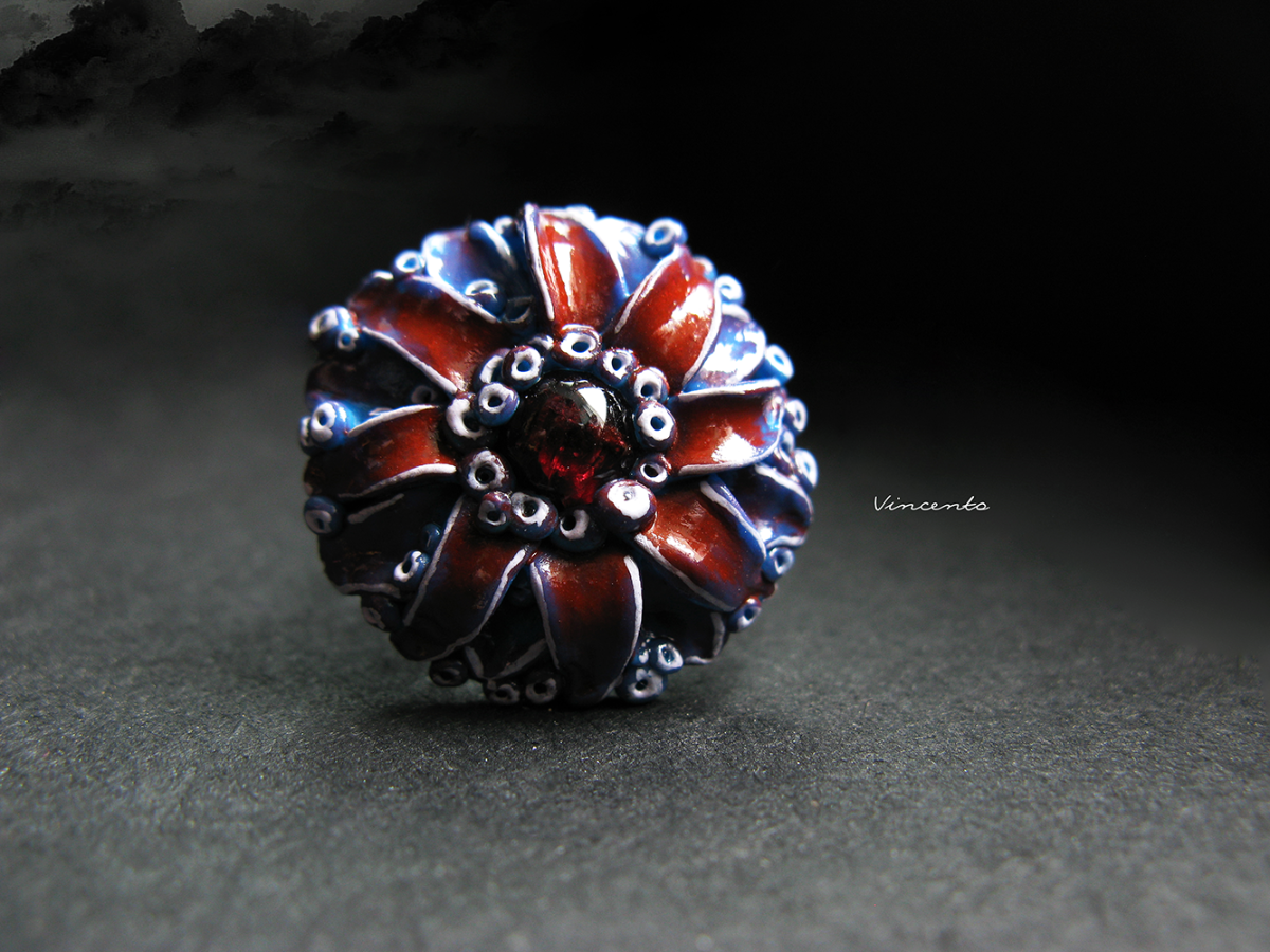 Необычное кольцо-цветок с гранатом, волшебное украшение с камнем граната