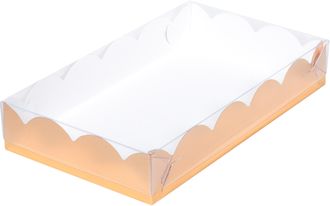 Коробка для печенья и пряников с фигурным краем и пластиковой крышкой, 20*12*3,5 см, ЗОЛОТО (080422)