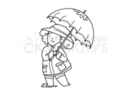 штамп девочка под зонтиком улыбается