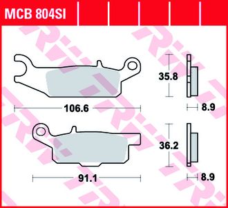 Тормозные колодки задние правые TRW MCB804SI (FA446)  для квадроциклов Yamaha Grizzly 700/550 (3B4-W0046-10)