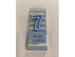 Свеча в торт на шпажке ГОЛУБАЯ с белым ОБОДКОМ, цифра 7