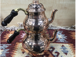 Чайник медный двойной (çaydanlık), большой, цвет «медь», Турция