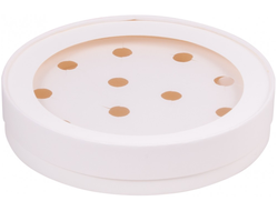 Коробка для конфет КРУГЛАЯ с окном диам. 20 см * высота 3,5 см, БЕЛАЯ (050301) на 12 конфет