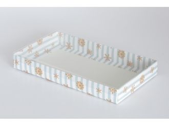 Коробка на 5 печений с прозрачной крышкой (25*15*3 см), Снежинки с голубой полоской
