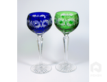Пара бокалов для вина из цветного хрусталя (синий, зелёный)