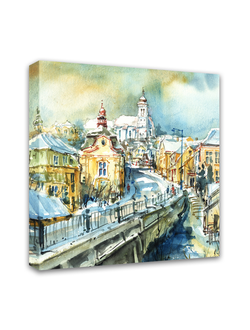 Печатная картина на деревянном подрамнике "Зимний город"