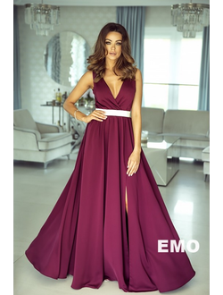 Фиолетовое платье с серебристым поясом и разрезом "Emo" прокат Уфа