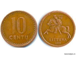 Литва. 10 центов 1991 год.
