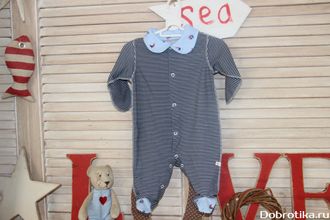 Комбинезон "Морская полосочка" с воротничком для новорожденного мальчика, приятный мягкий трикотаж, арт. 5-304