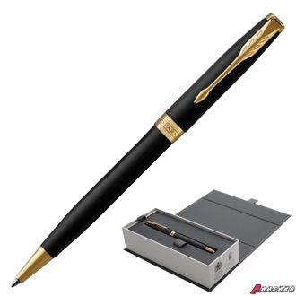Ручка шариковая PARKER «Sonnet Core Matt Black GT», корпус черный матовый лак, позолоченные детали, черная. 142359