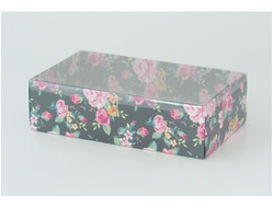 Коробка подарочная ВЫСОКАЯ 5П-В с Прозрачной крышкой (25*15* выс 7 см), Темные розы