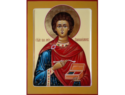 Пантелеимон Целитель, святой великомученик. Рукописная икона.