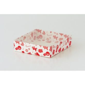 Коробка на 1 печенье с прозрачной крышкой, 11,5*11,5*3 см, Красно-белый новогодний