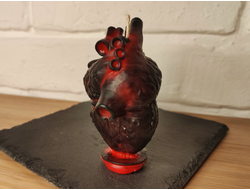Свеча "Сердце человека" красная с черным мраморная, 1 шт., 4,5 x 8,5 см