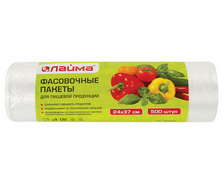 Пакеты фасовочные 24х37 см КОМПЛЕКТ 500 шт., ПНД, 8 мкм, рулон на втулке, LAIMA, 605952