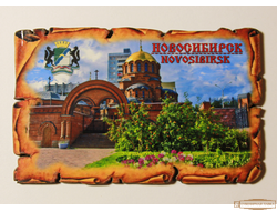 Магнит деревянный "Свиток Собор Александра Невского Новосибирск"