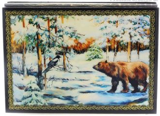 Шкатулка&quot;Зимний пейзаж.Медведь в лесу&quot; 10 х 14 см, лакированная, дерево