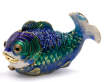 Шкатулка металлическая Золотая Рыбка - символ исполнения желаний 5,5см-10см зеленая с синим