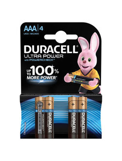 Батарейки DURACELL Ultra Power, AAA (LR03, 24А), алкалиновые, КОМПЛЕКТ 4 шт., в блистере