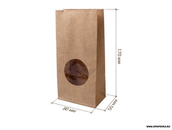 Крафт пакет с окном (8 x 5 x 17 см) 70 гр/м