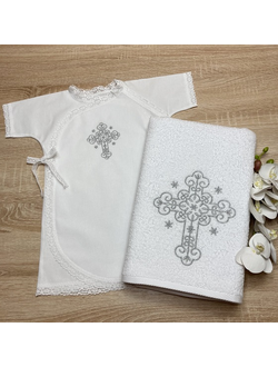 Набор для Крещения мальчика "Звёздочки":  ткань, комплектация, цвет вышивки - на выбор, можно вышить любое имя