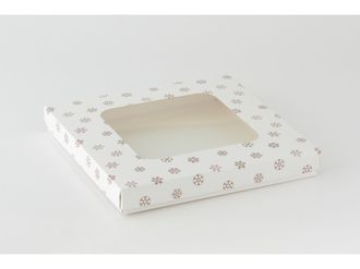Коробка на 10 печений с окном (24*24*3 см), снежинки