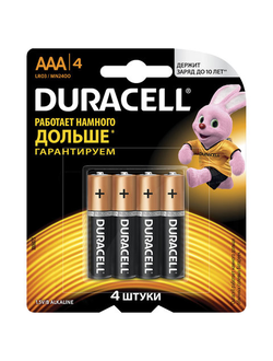 Батарейки DURACELL Basic, AAA (LR03, 24А), алкалиновые, КОМПЛЕКТ 4 шт., в блистере, MN 2400 AAA LR3