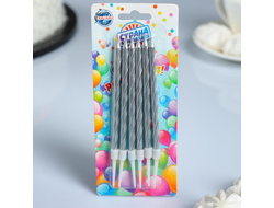 Свечи в торт &quot;Металлик&quot; , Высокие 14см, 6шт с подставкой, серебристые