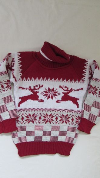 свитер с оленями двойная вязка рост 110-116